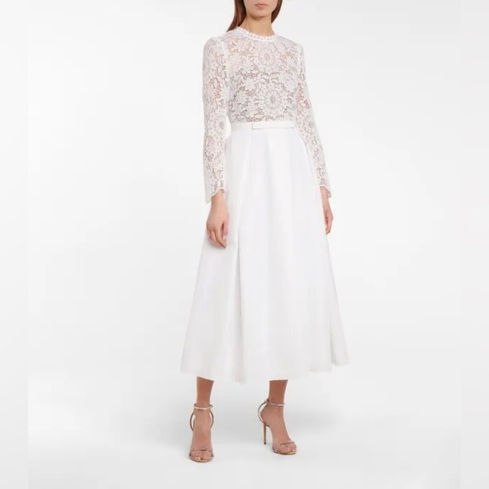 Self-Portrait Guipure Lace & Taffeta Midi Dress Wedding Bridal Boho White Sz 8